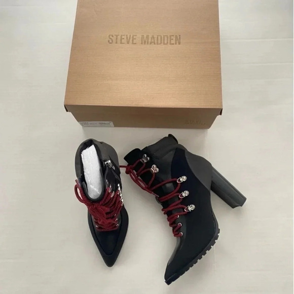 New Steve Madden Karey Black Multi Lightweight Lace Up Mid Heel Booties size 8 - Picture 5 of 13